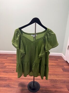 Rose & Olive Olive Green Ruffle Pintuck Blouse